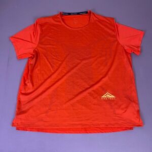 Nike Trail Dri-Fit Running T-Shirt Men XXL Orange Short Sleeve Performance *Flaw